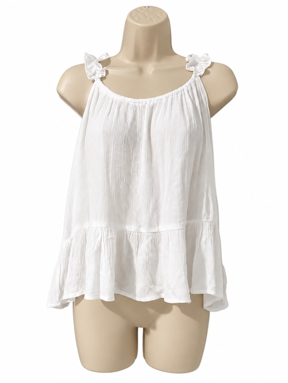 Sim & Sam Women’s White Ruffle Strap Peplum Tank Top Size Small Boho NWT